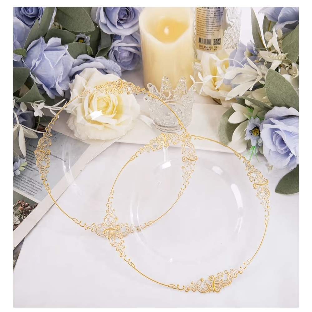 Premium Clear Disposable Party Dinner Plates with Decorative Gold Border - Picture 2 of 4